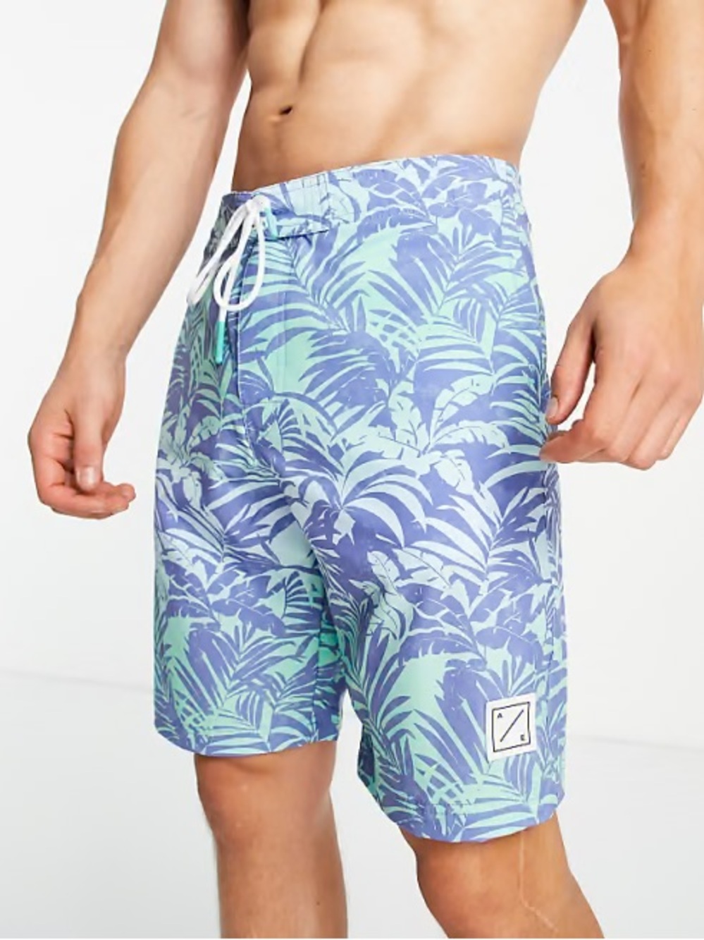 American Eagle | Blue and Green Palm Tree Print Boardshorts | Size Extra Large